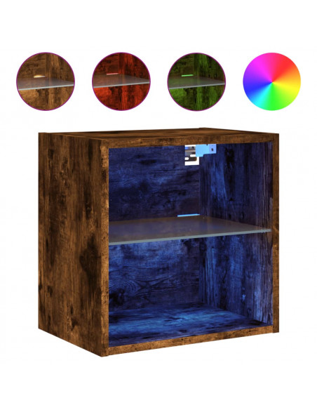 Comodini con Luci LED a Parete 2pz Rovere Fumo