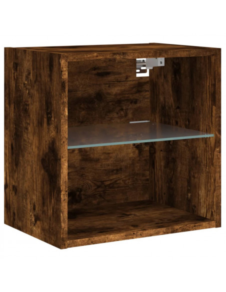 Comodini con Luci LED a Parete 2pz Rovere Fumo
