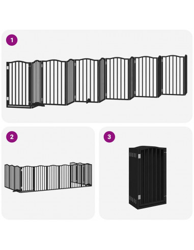 Cancello Cani Porta Pieghevole Nero 12 Pannelli 600 cm Pioppo