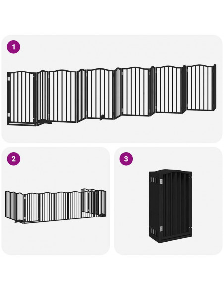 Cancello Cani Porta Pieghevole Nero 12 Pannelli 600 cm Pioppo