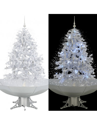 Albero di Natale con Neve e Base a Ombrellone Bianco 140 cm