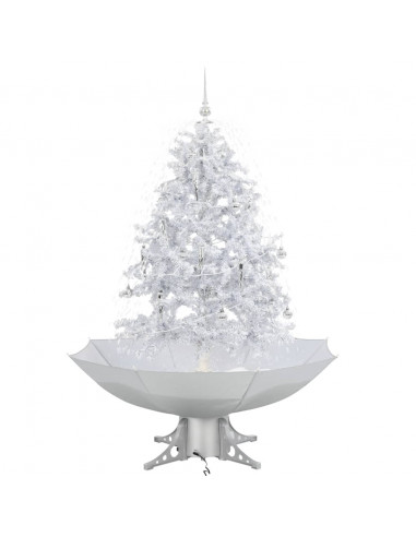 Albero di Natale con Neve e Base a Ombrellone Bianco 140 cm