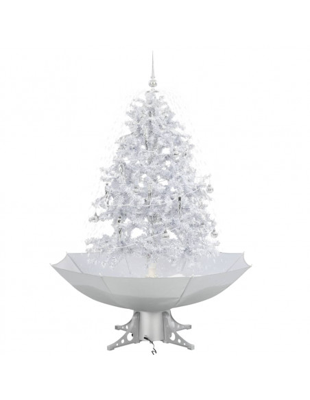 Albero di Natale con Neve e Base a Ombrellone Bianco 140 cm