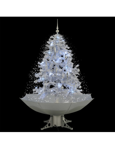 Albero di Natale con Neve e Base a Ombrellone Bianco 140 cm