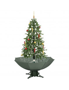 Albero di Natale con Neve e Base a Ombrellone Verde 170 cm 2