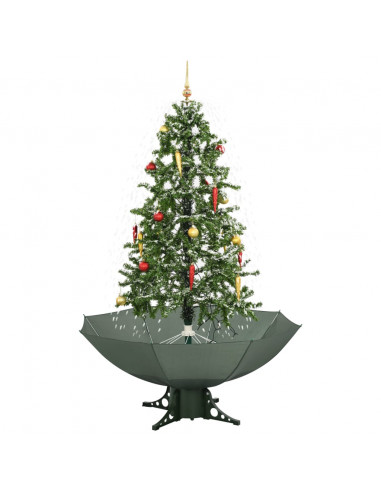 Albero di Natale con Neve e Base a Ombrellone Verde 170 cm