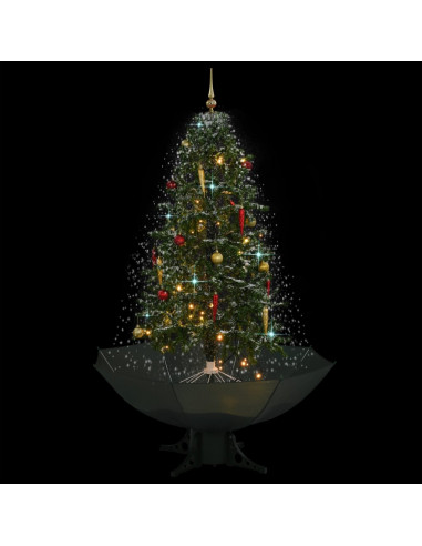 Albero di Natale con Neve e Base a Ombrellone Verde 170 cm
