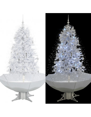 Albero di Natale con Neve e Base a Ombrellone Bianco 170 cm
