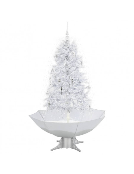 Albero di Natale con Neve e Base a Ombrellone Bianco 170 cm