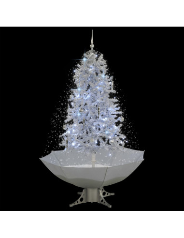 Albero di Natale con Neve e Base a Ombrellone Bianco 170 cm