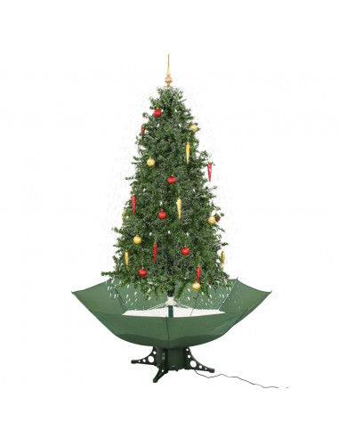 Albero di Natale con Neve e Base a Ombrellone Verde 190 cm