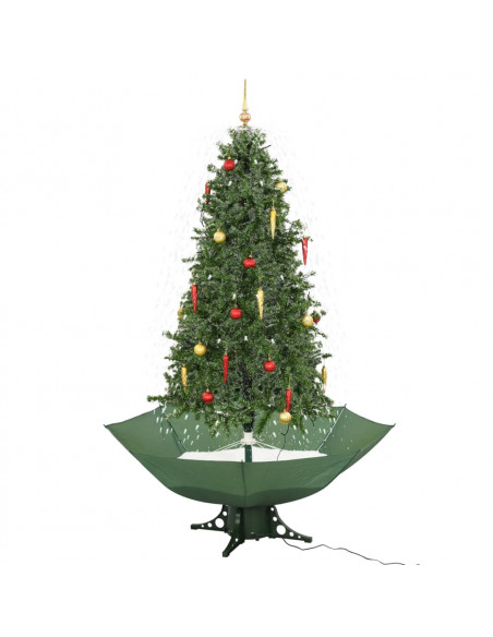 Albero di Natale con Neve e Base a Ombrellone Verde 190 cm