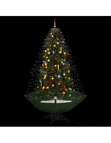 Albero di Natale con Neve e Base a Ombrellone Verde 190 cm