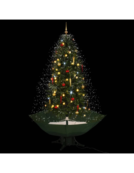 Albero di Natale con Neve e Base a Ombrellone Verde 190 cm