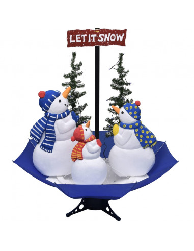 Albero di Natale con Nevicata e Base ad Ombrello Blu 170 cm PVC