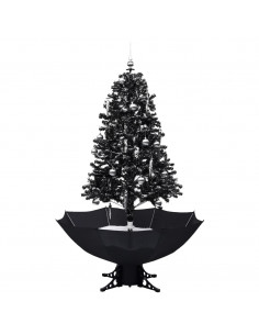 Albero di Natale con Nevicata e Base ad Ombrello Nero 170cm PVC 2