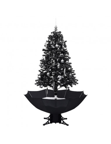 Albero di Natale con Nevicata e Base ad Ombrello Nero 170cm PVC