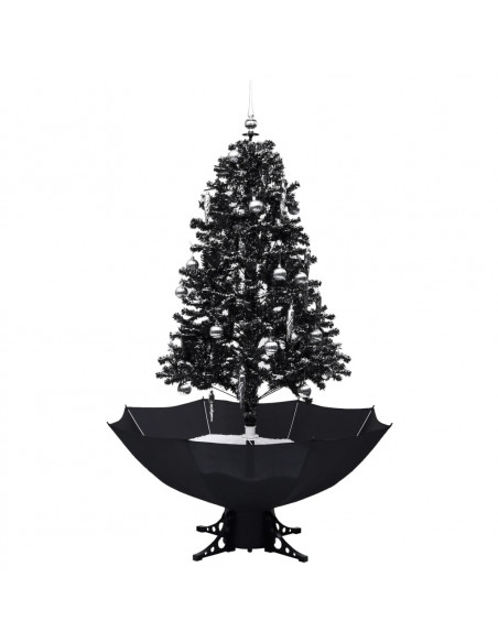 Albero di Natale con Nevicata e Base ad Ombrello Nero 170cm PVC