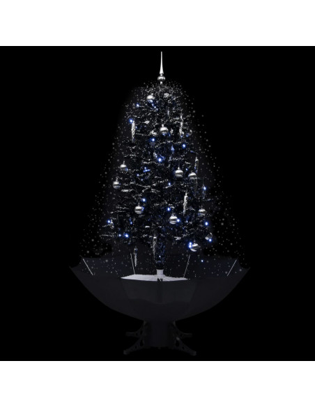 Albero di Natale con Nevicata e Base ad Ombrello Nero 170cm PVC