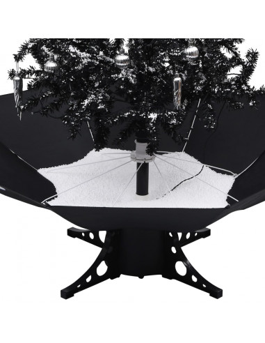 Albero di Natale con Nevicata e Base ad Ombrello Nero 170cm PVC