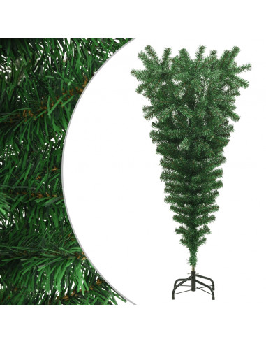 Albero di Natale Artificiale Capovolto con Supporto Verde 150 cm PVC