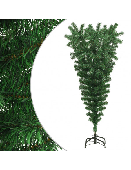 Albero di Natale Artificiale Capovolto con Supporto Verde 150 cm PVC