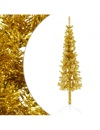 Albero Natale Artificiale Sottile a Metà con Supporto Oro 120cm