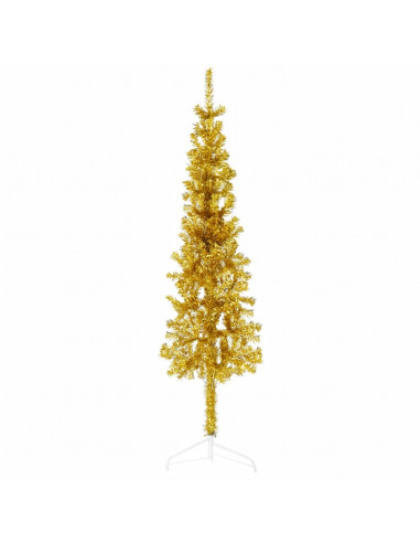 Albero Natale Artificiale Sottile a Metà con Supporto Oro 120cm