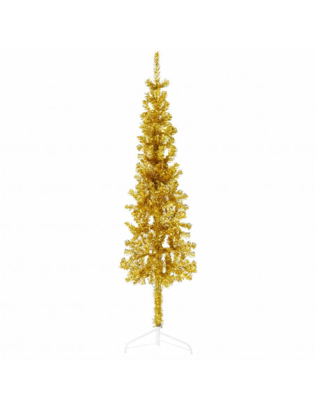 Albero Natale Artificiale Sottile a Metà con Supporto Oro 120cm