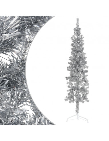 Albero Natale Artificiale Sottile a Metà Supporto Argento 120cm