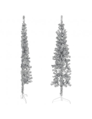 Albero Natale Artificiale Sottile a Metà Supporto Argento 120cm