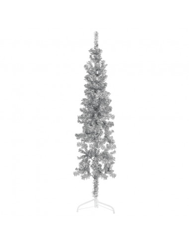 Albero Natale Artificiale Sottile a Metà Supporto Argento 120cm