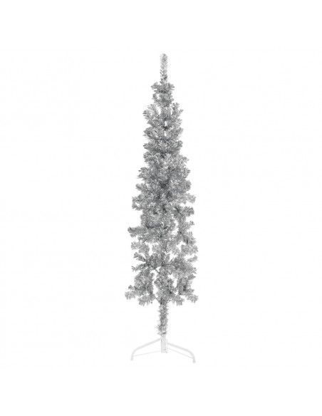 Albero Natale Artificiale Sottile a Metà Supporto Argento 120cm