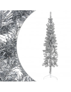 Albero Natale Artificiale Sottile a Metà Supporto Argento 180cm 2