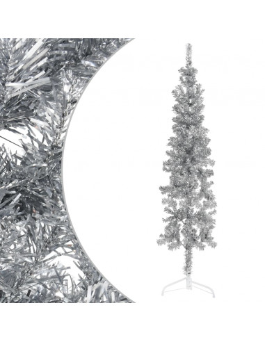 Albero Natale Artificiale Sottile a Metà Supporto Argento 180cm