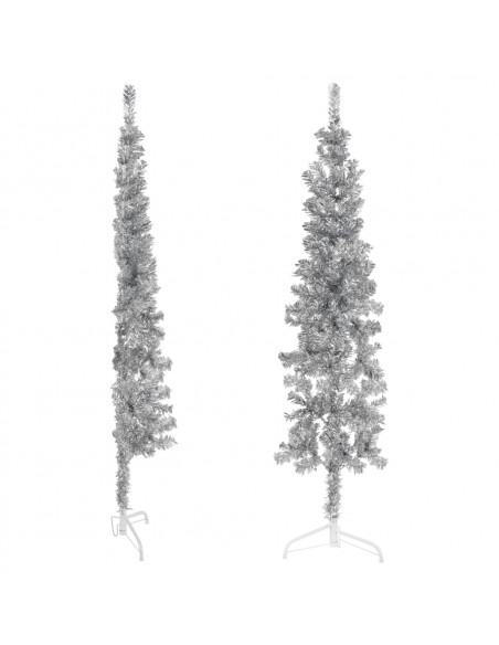 Albero Natale Artificiale Sottile a Metà Supporto Argento 180cm
