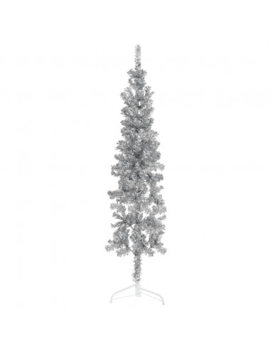 Albero Natale Artificiale Sottile a Metà Supporto Argento 180cm