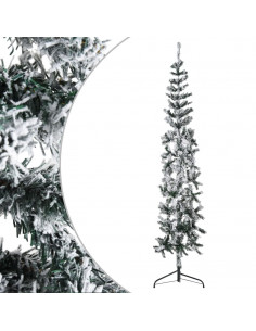 Albero Natale Artificiale Sottile a Metà Neve Fioccata 180 cm 2