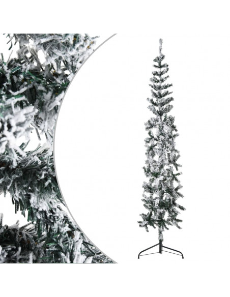 Albero Natale Artificiale Sottile a Metà Neve Fioccata 180 cm