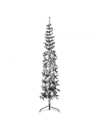 Albero Natale Artificiale Sottile a Metà Neve Fioccata 180 cm