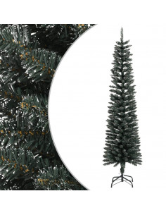 Albero di Natale Artificiale Sottile con Base Verde 210 cm PVC 2