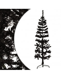 Albero Natale Artificiale Sottile a Metà e Supporto Nero 120 cm 2