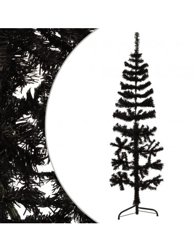 Albero Natale Artificiale Sottile a Metà e Supporto Nero 120 cm