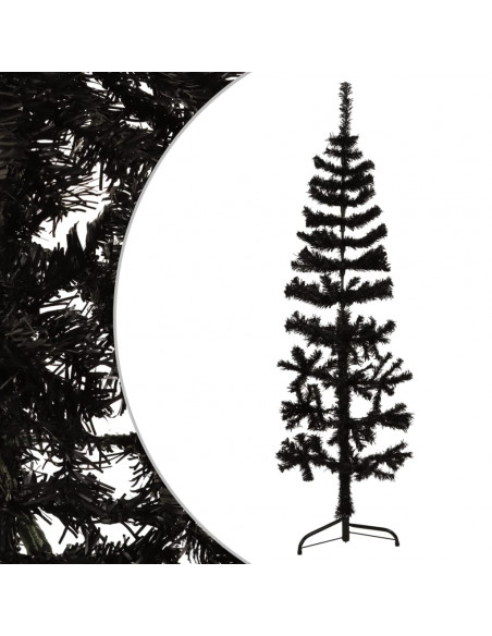 Albero Natale Artificiale Sottile a Metà e Supporto Nero 120 cm