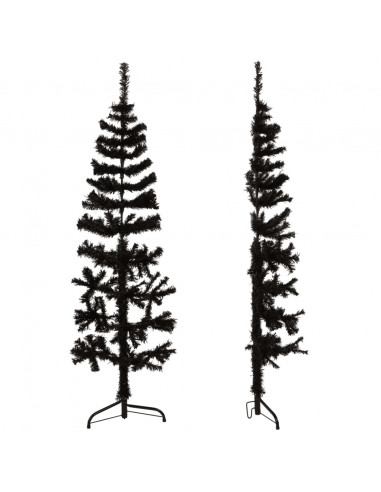 Albero Natale Artificiale Sottile a Metà e Supporto Nero 120 cm