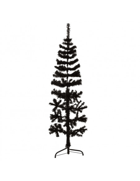 Albero Natale Artificiale Sottile a Metà e Supporto Nero 120 cm