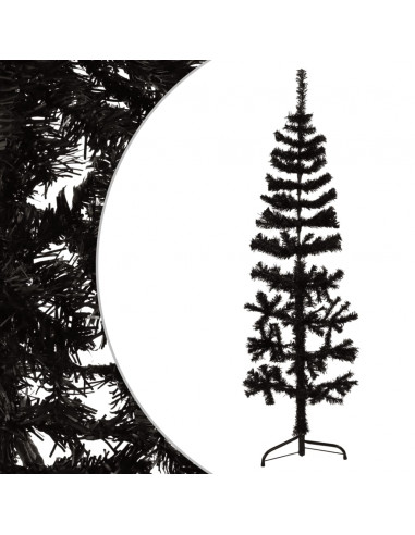 Albero Natale Artificiale Sottile a Metà e Supporto Nero 150 cm