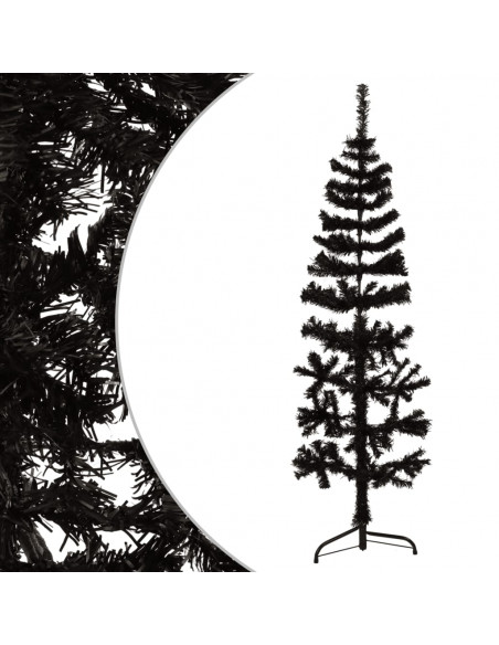 Albero Natale Artificiale Sottile a Metà e Supporto Nero 150 cm