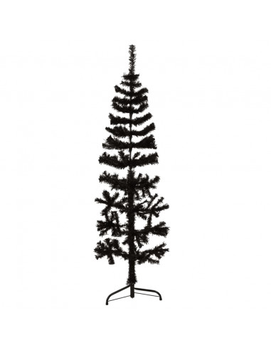 Albero Natale Artificiale Sottile a Metà e Supporto Nero 150 cm