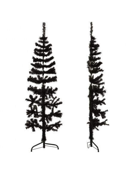 Albero Natale Artificiale Sottile a Metà e Supporto Nero 150 cm